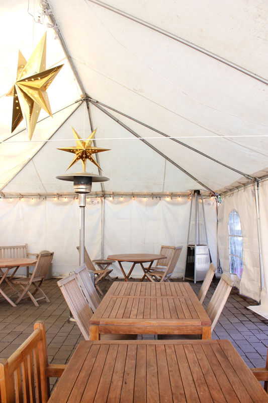 Picture of an outdoor tent space at Latte Da